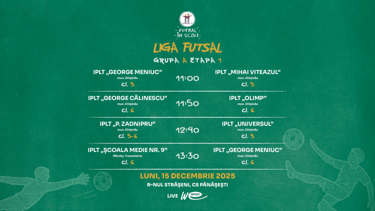 Astăzi debutează turneul „Fotbal în Școli – Liga Futsal”, ediția 2025/2026
