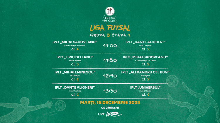 „Fotbal în Școli – Liga Futsal”, ediția 2025/2026. Meciurile din 16 decembrie 