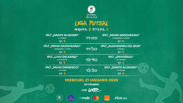 Fotbal în Școli – Liga Futsal, ediția 2025/2026. Programul meciurilor din 21 ianuarie

