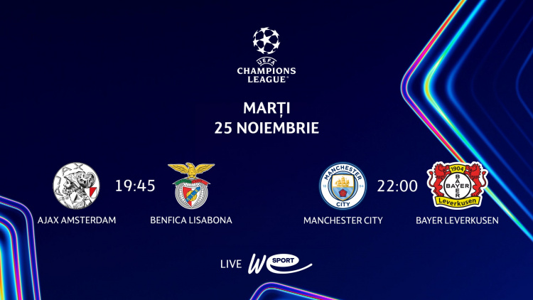 Liga Campionilor revine pe WE SPORT TV. Ajax Amsterdam - Benfica Lisabona și Manchester City - Bayer Leverkusen, duelurile serii