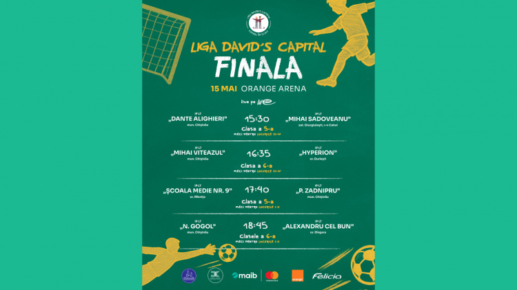 LIVE 15:30. Liga David’s Capital Fotbal în Școli. Finalele pentru clasele V-a - VI-a