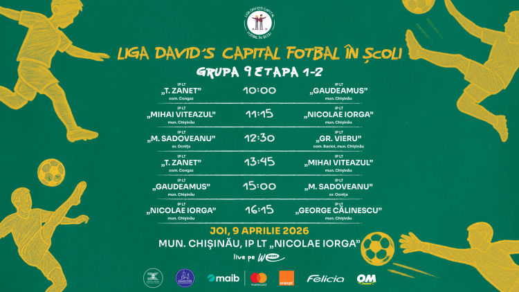 Liga David’s Capital Fotbal în Școli. Programul meciurilor de joi, 9 aprilie