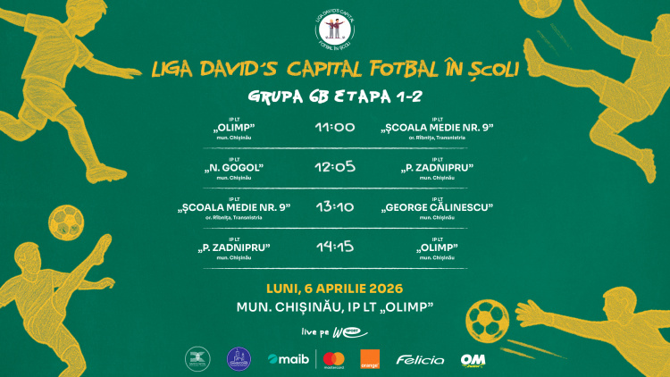 Liga David’s Capital Fotbal în Școli. Programul meciurilor de luni, 6 aprilie