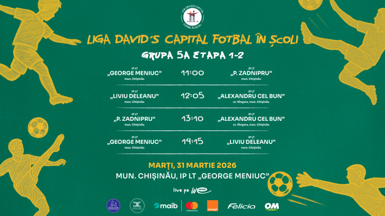 Liga David’s Capital Fotbal în Școli. Programul meciurilor de marți, 31 martie