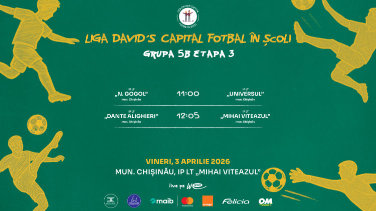 Liga David’s Capital Fotbal în Școli. Programul meciurilor de vineri, 3 aprilie
