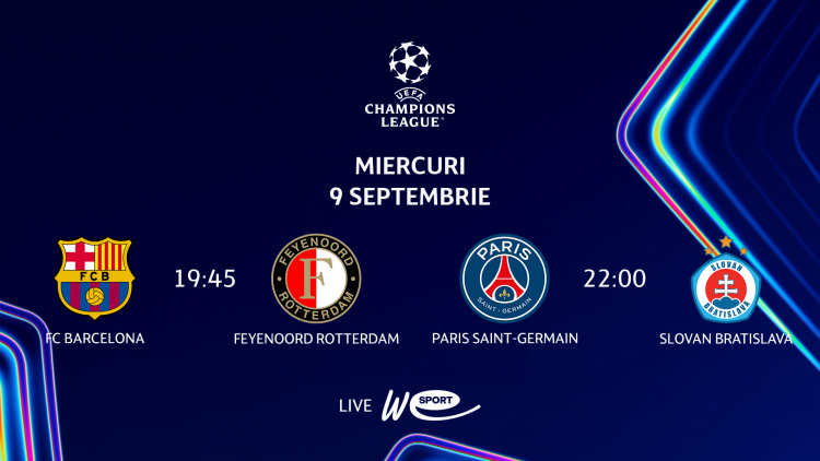 LIVE 19:45 și 22:00. Liga Campionilor. Barcelona - Feyenoord și PSG - Slovan Bratislava în direct la WE SPORT TV