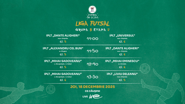 LIVE. „Fotbal în Școli – Liga Futsal”, ediția 2025/2026. Meciurile din 18 decembrie