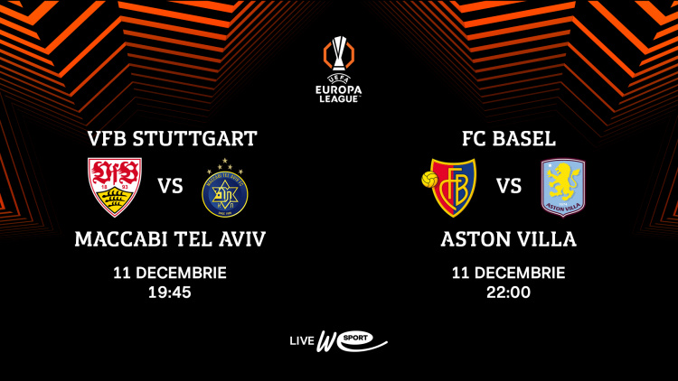 UEFA Europa League. Stuttgart - Maccabi Tel Aviv și Basel - Aston Villa, în direct la WE SPORT TV