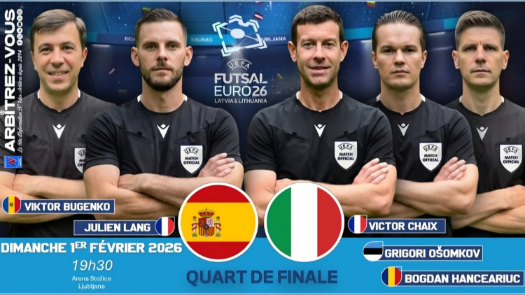Viktor Bugenko, delegat la partida Spania - Italia din sferturi de la UEFA Futsal EURO 2026